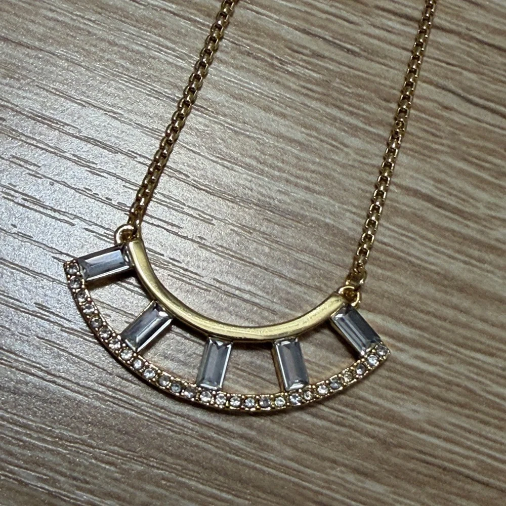 Vince Camuto Women’s Pave Baguette Rhinestone Crescent-shaped Pendant Necklace
